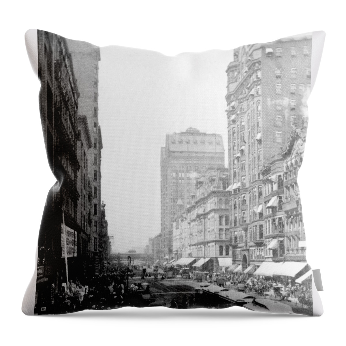 chicago Illinois Throw Pillow featuring the photograph Looking down State Street - Chicago - c 1897 by International Images