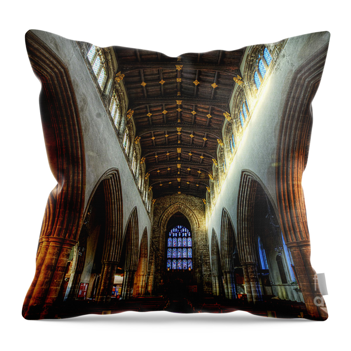 Yhun Suarez Throw Pillow featuring the photograph Loughborough Church Ceiling And Nave by Yhun Suarez