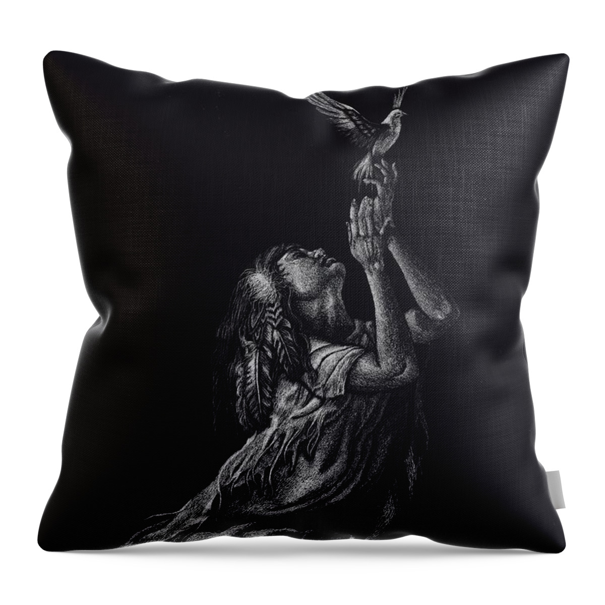 Indian Throw Pillow featuring the drawing Love of Freedom by Yenni Harrison