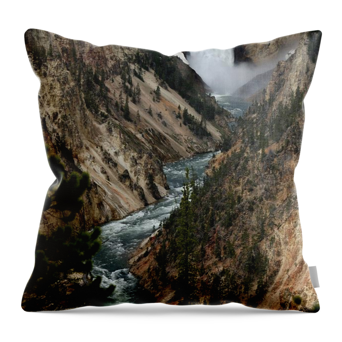 Lower Falls Throw Pillow featuring the photograph Lower Falls and Yellowstone River by Living Color Photography Lorraine Lynch