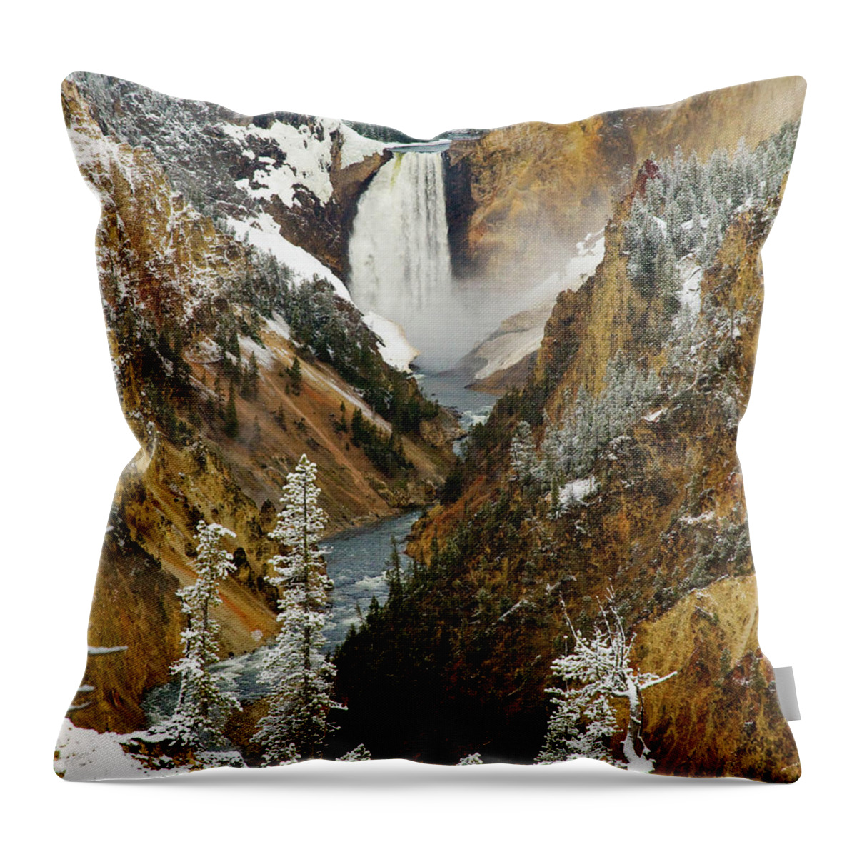 Yellowstone Throw Pillow featuring the photograph Lower Falls by Steve Stuller