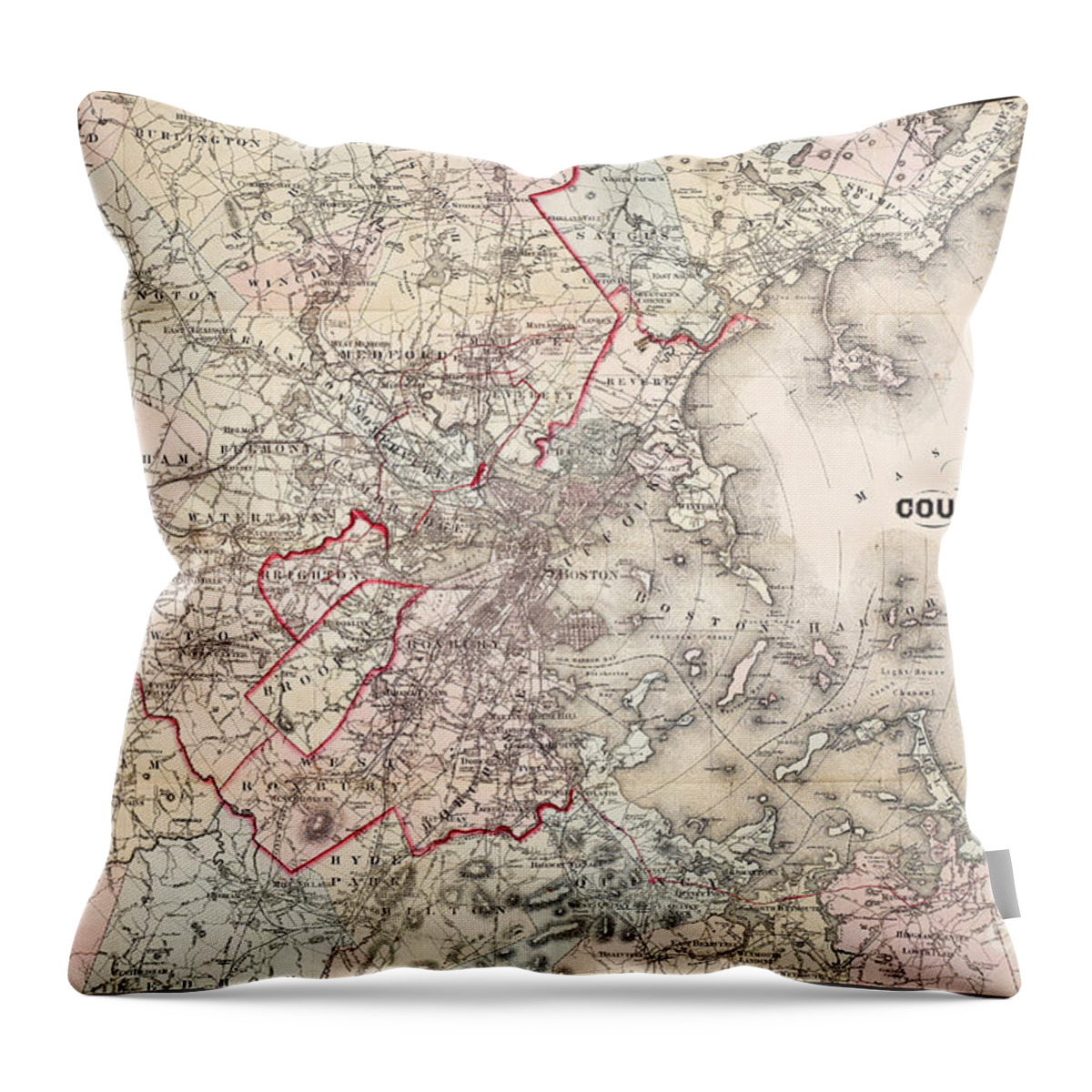 1883 Throw Pillow featuring the photograph Map: Boston, 1883 by Granger