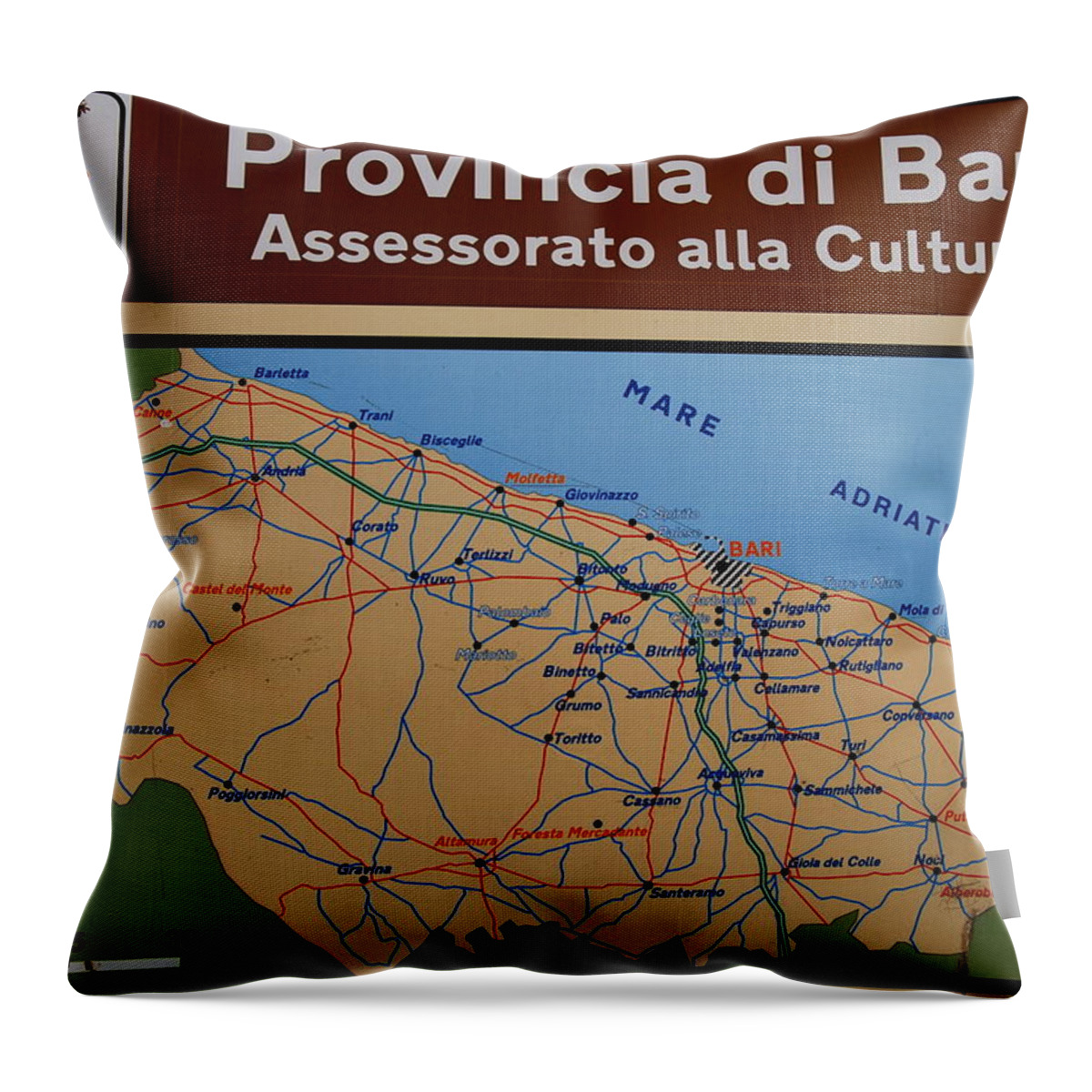 Italy Throw Pillow featuring the photograph Map of Bari Italy by Caroline Stella