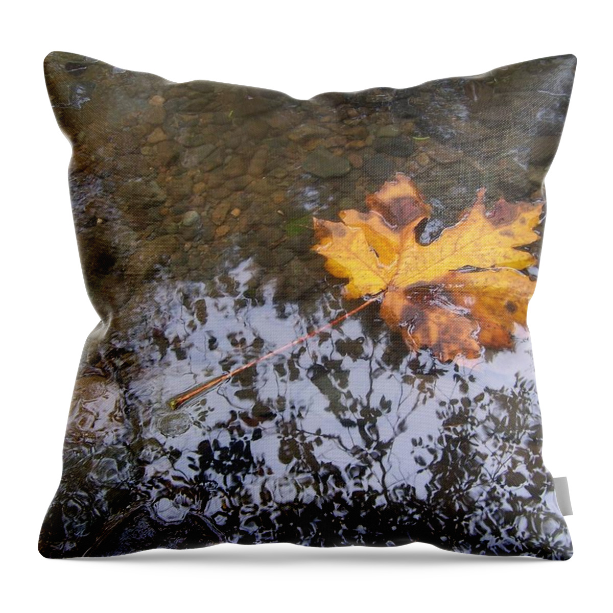 Maple Leaf Throw Pillow featuring the photograph Maple Leaf Reflection 3 by Peter Mooyman