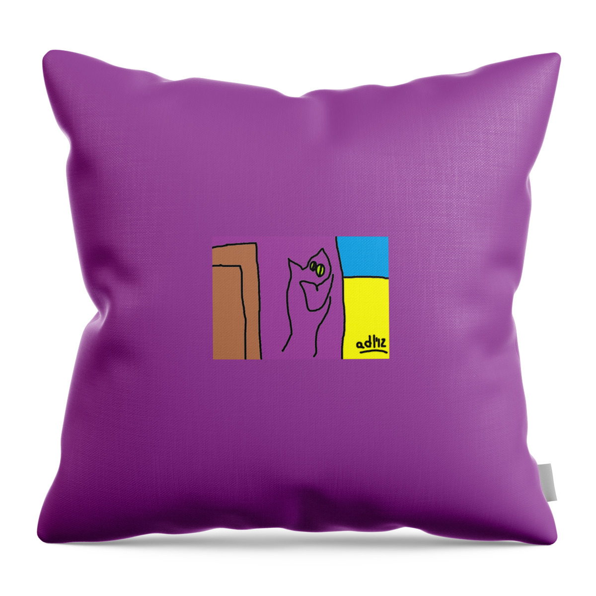 Cat Throw Pillow featuring the digital art Marbles Looking Out the Window by Anita Dale Livaditis
