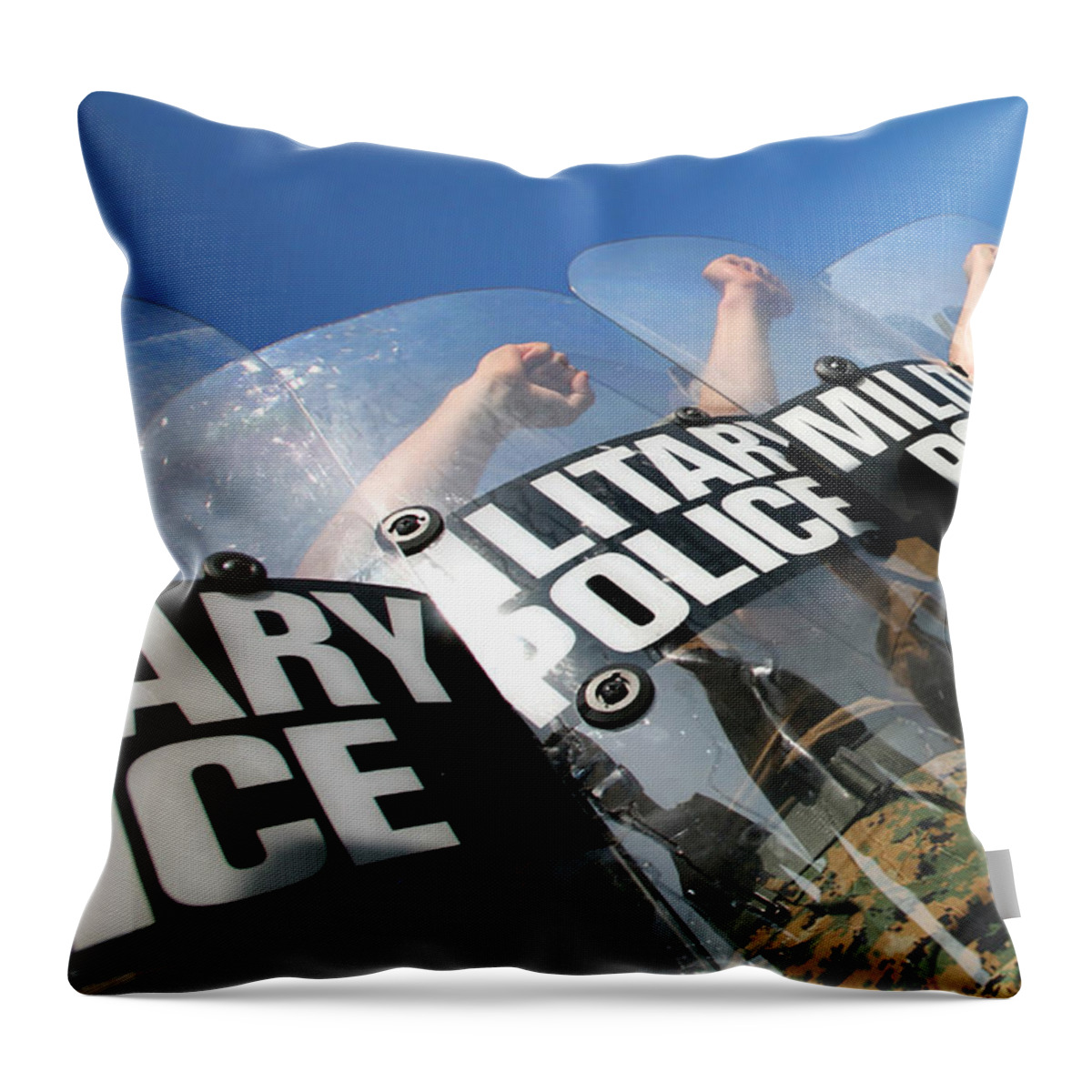 Gear Throw Pillow featuring the photograph Marines Practice Riot Control by Stocktrek Images