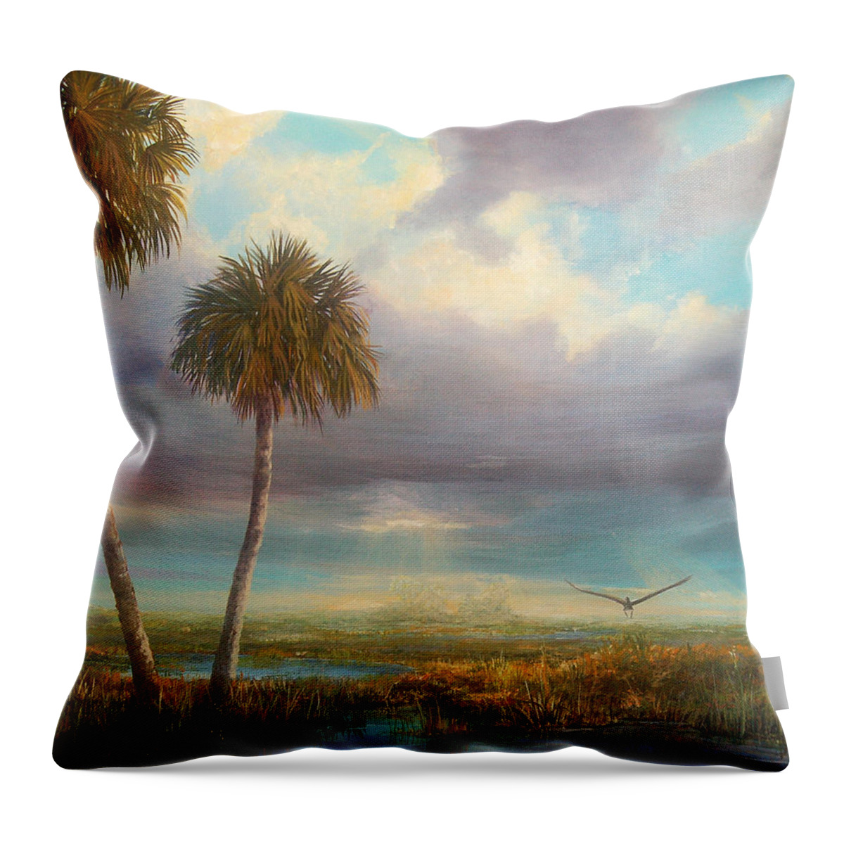 Florida Throw Pillow featuring the painting Marsh Launch by AnnaJo Vahle