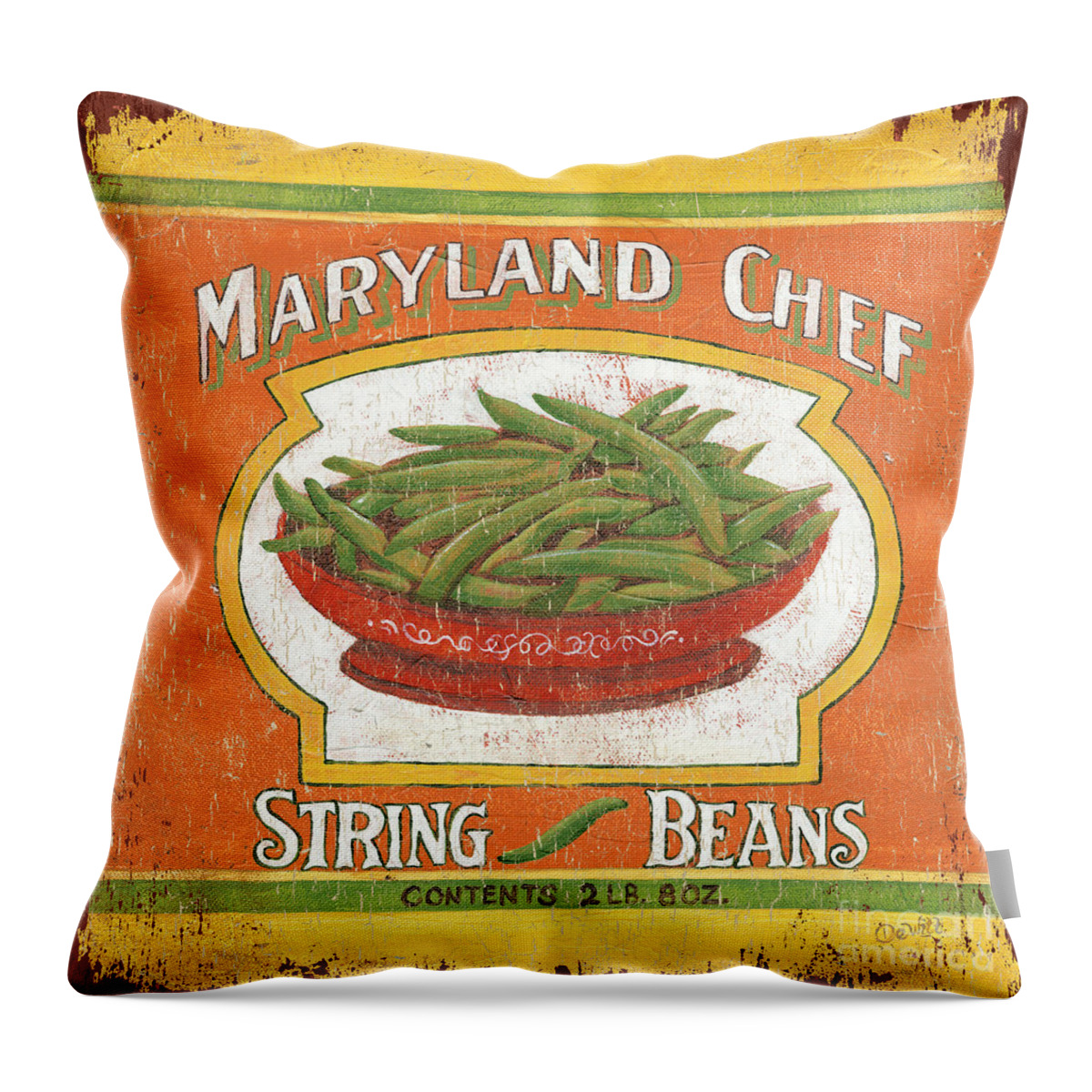 Kitchen Throw Pillow featuring the painting Maryland Chef Beans by Debbie DeWitt