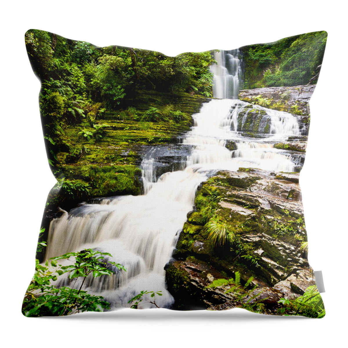 Abstract Throw Pillow featuring the photograph McLean Falls in the Catlins by U Schade