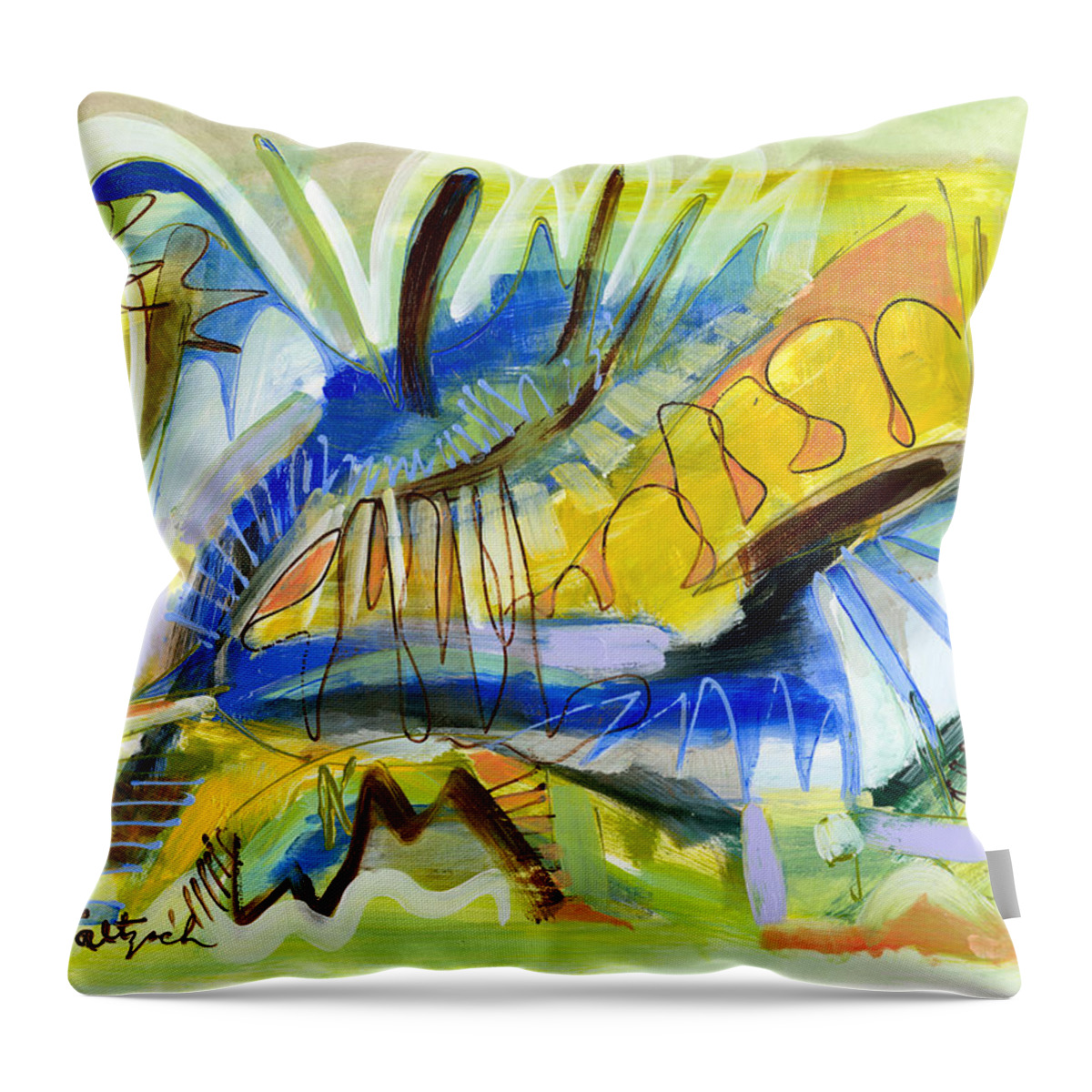 Abstract Throw Pillow featuring the painting Meadow by Lynne Taetzsch