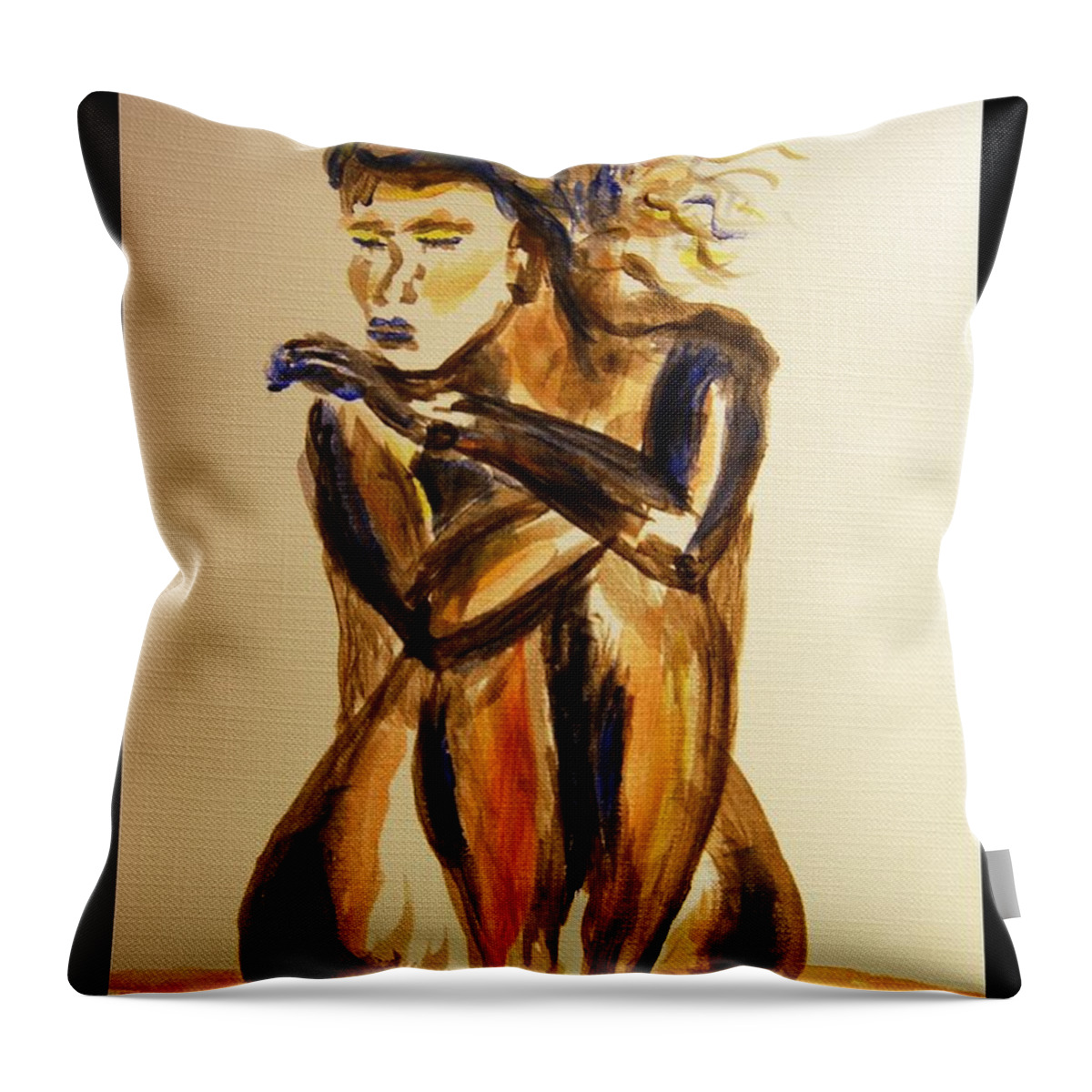 Seated Throw Pillow featuring the painting Melancholy by Angela Murray