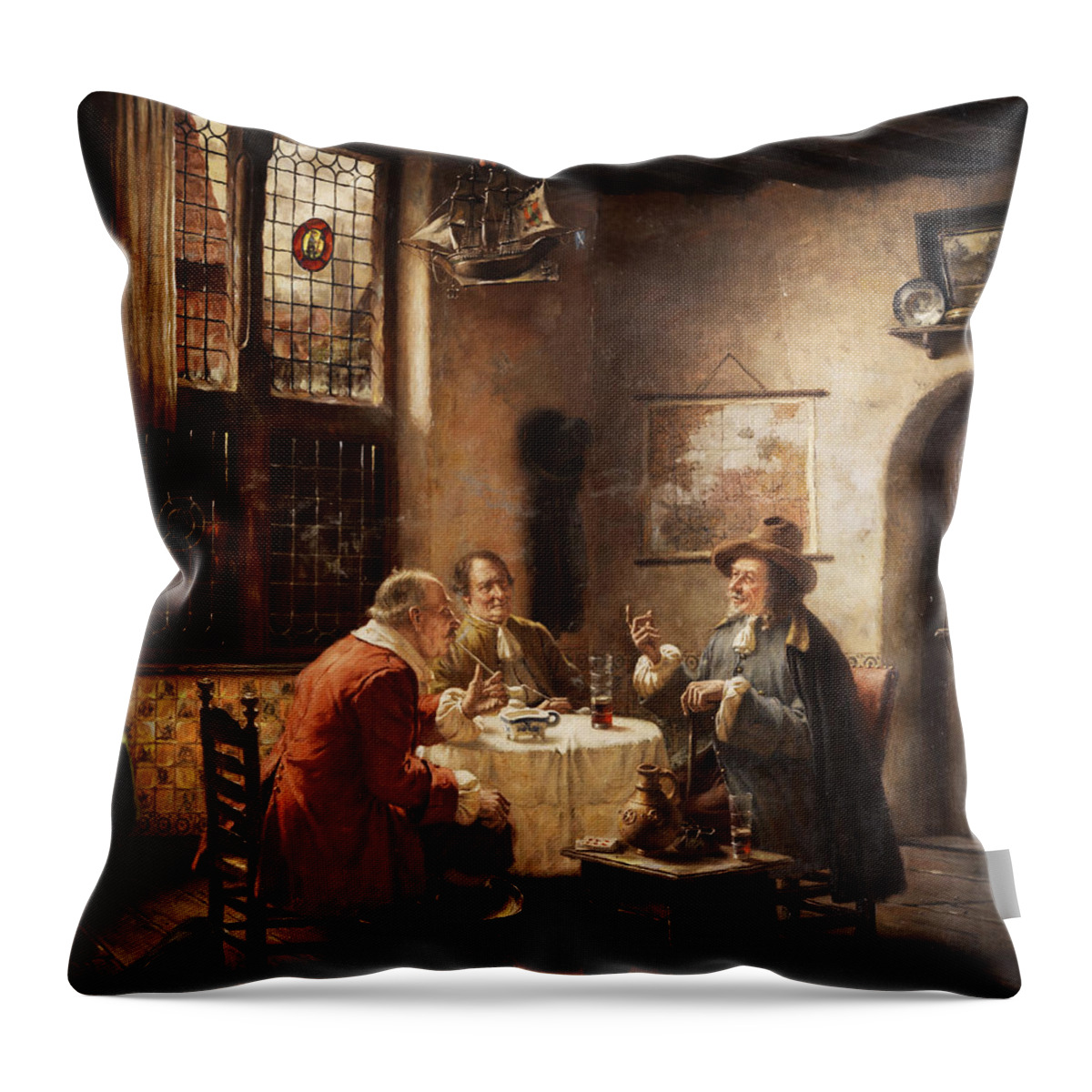 Merchants Throw Pillow featuring the painting Merchants by Fritz Wagner