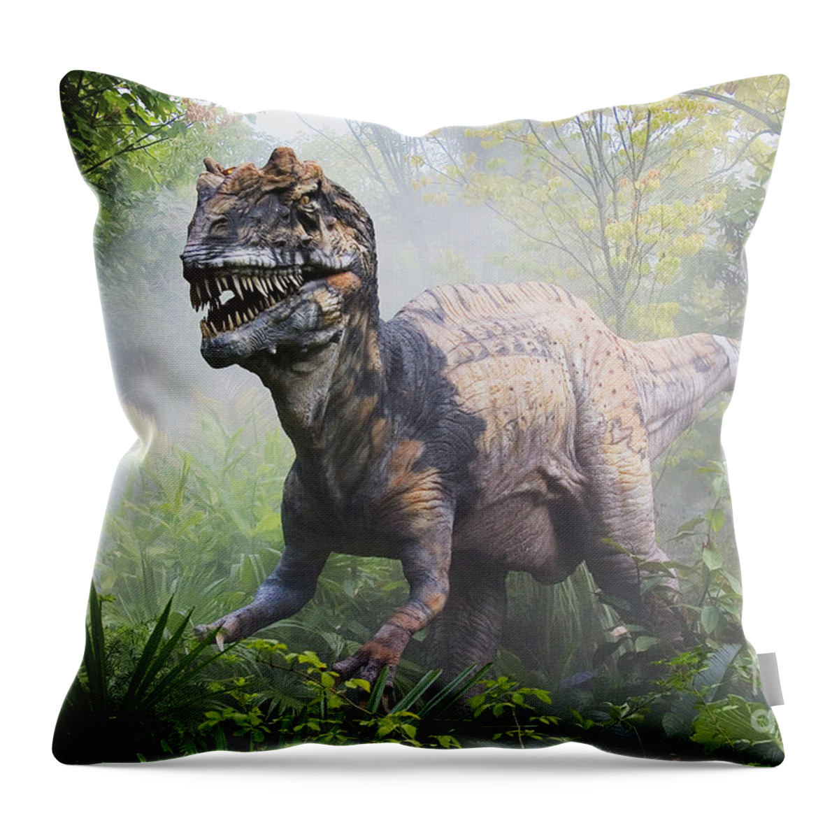 Dinosaur Throw Pillow featuring the photograph Metriacanthosaurus by David Davis and Photo Researchers