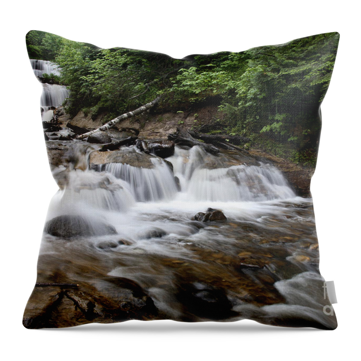 National Park Throw Pillow featuring the photograph Michigan Waterfall by Ted Kinsman