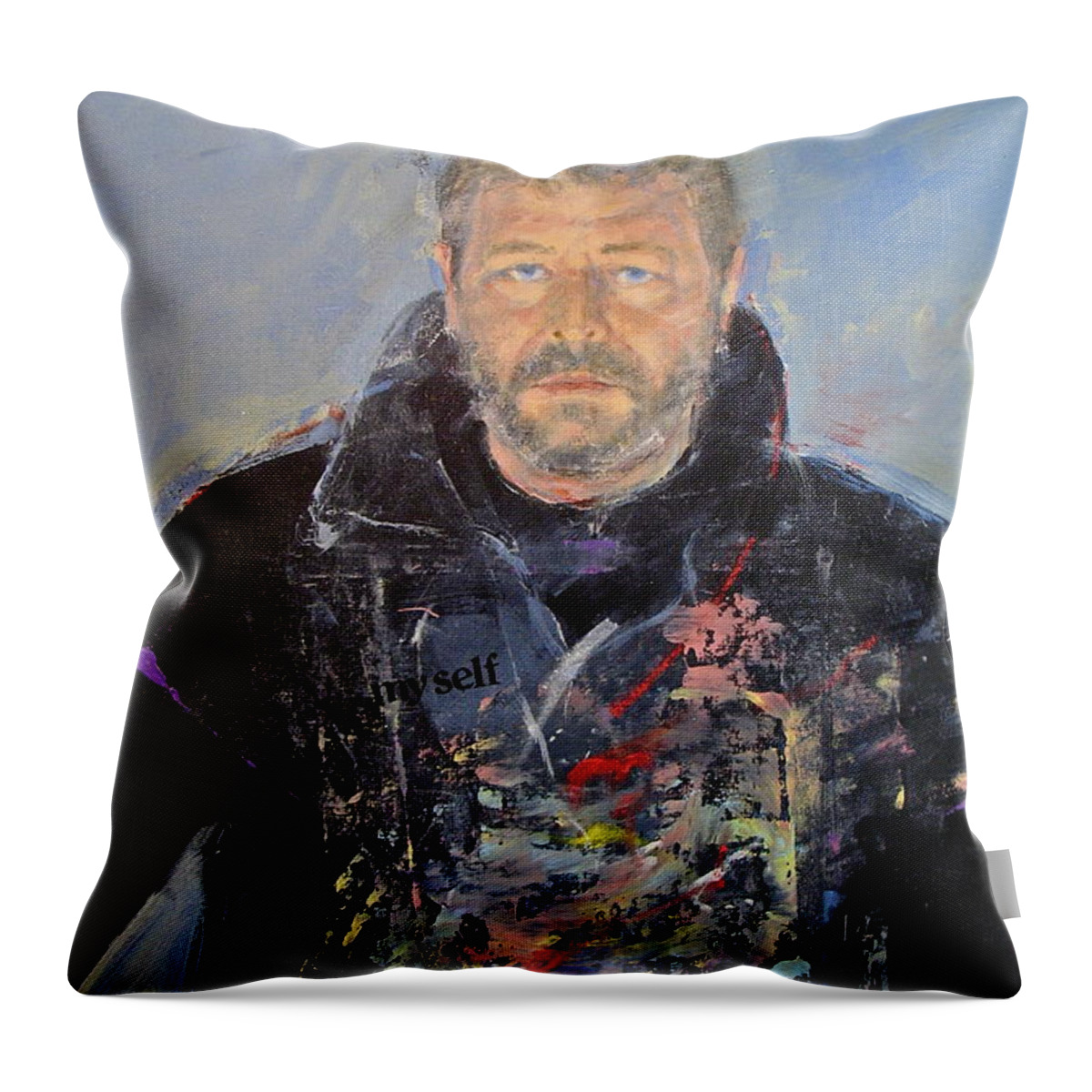 Abstract Painting Throw Pillow featuring the painting Mine Self Up Lit Downtrodden Side Swiped and Chickadeed by Cliff Spohn