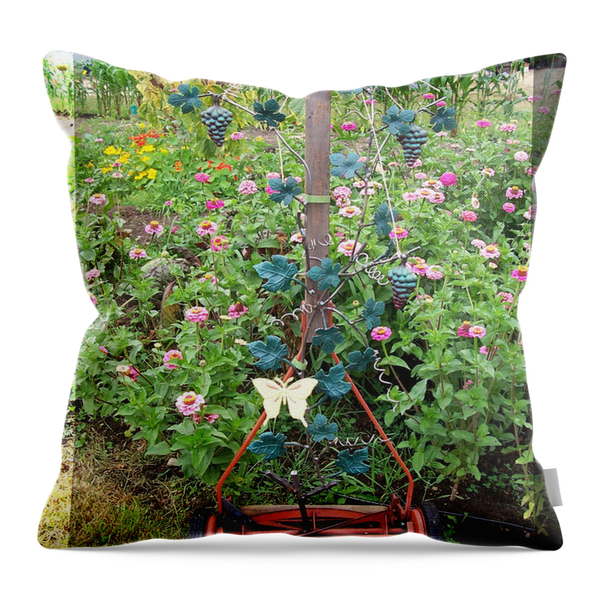 Garden Throw Pillow featuring the sculpture Mini vinyard mower by JP Giarde