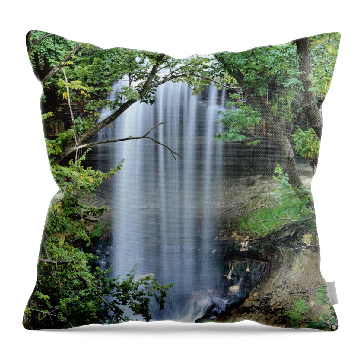 Minnehaha Falls Throw Pillow featuring the photograph Minnehaha Falls Peek by Kristin Elmquist