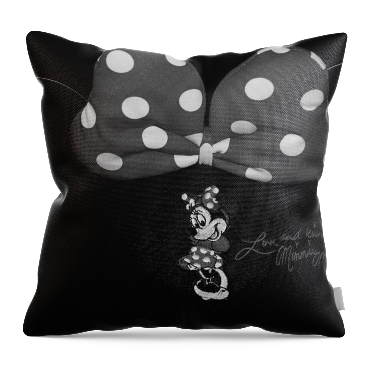 Minnie Mouse Throw Pillow featuring the photograph MINNIE MOUSE EARS iN BLACK AND WHITE by Rob Hans