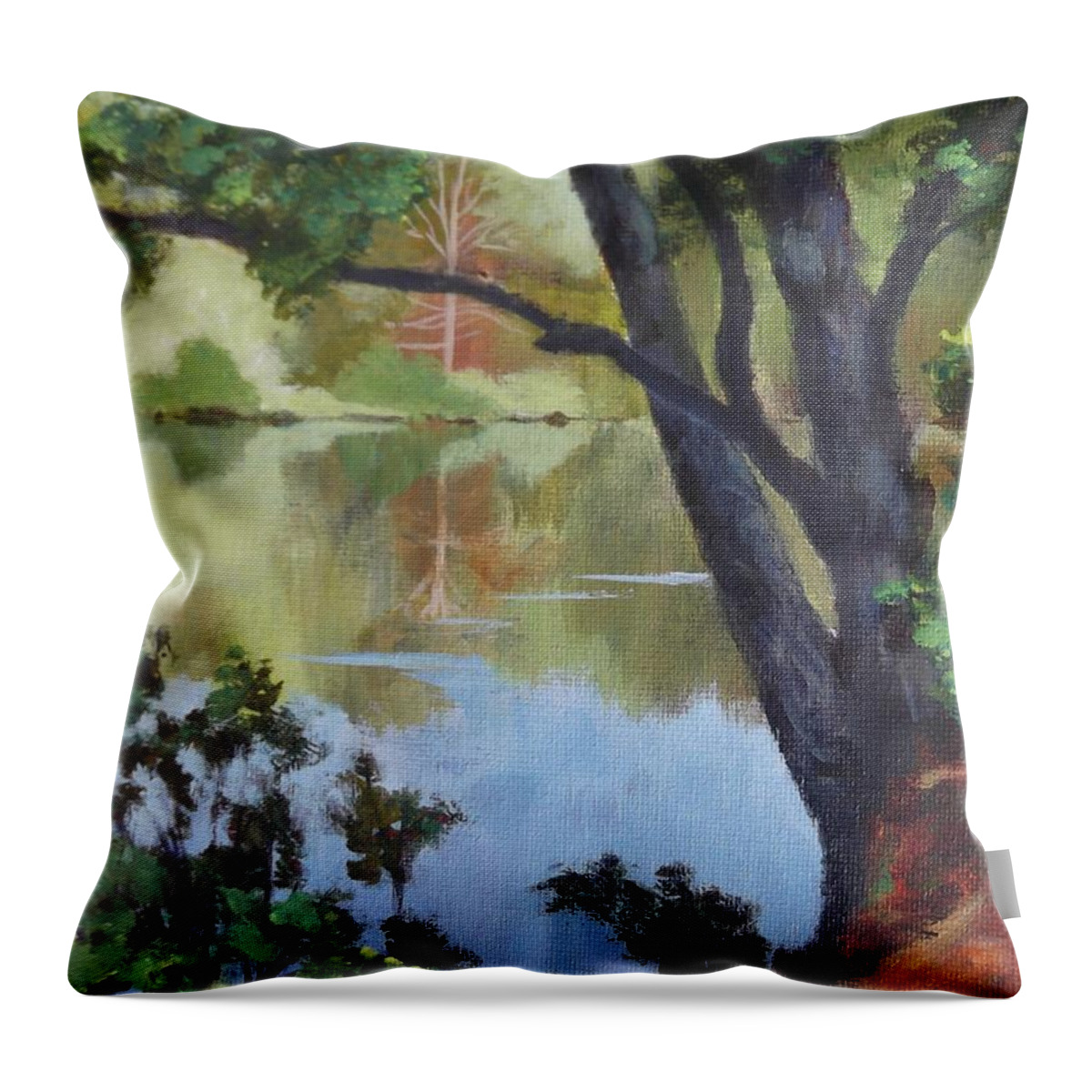 Blue Throw Pillow featuring the painting Mirror Reflection by Claire Gagnon