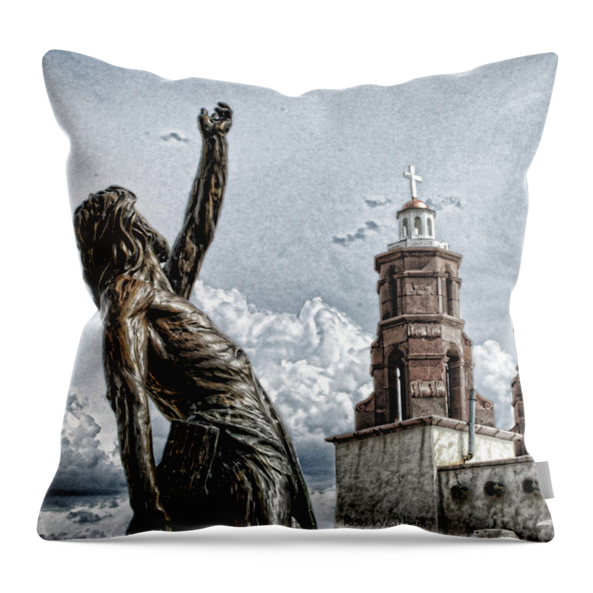 San Luis Throw Pillow featuring the photograph Mission At San Luis by Ron Weathers