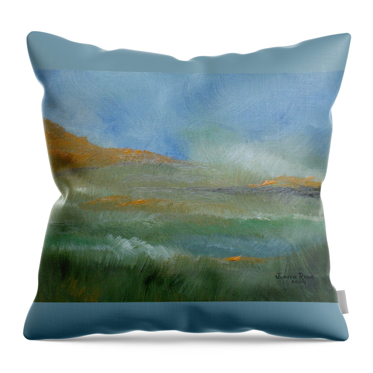 Landscape Throw Pillow featuring the painting Misty Morning by Judith Rhue