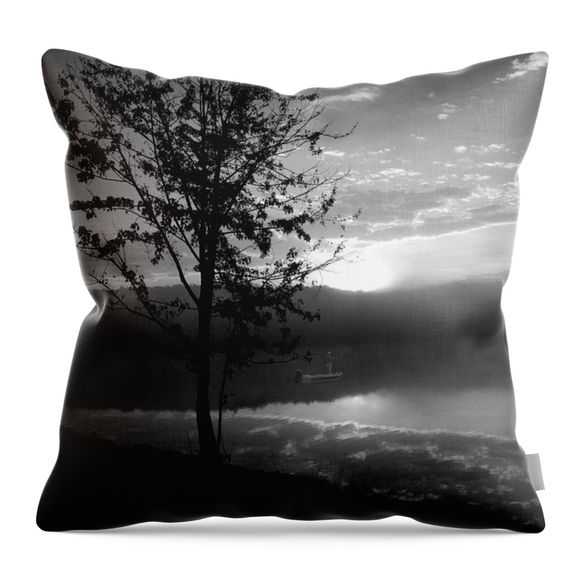 Fishing Throw Pillow featuring the photograph Misty Reflections BW by David Dehner
