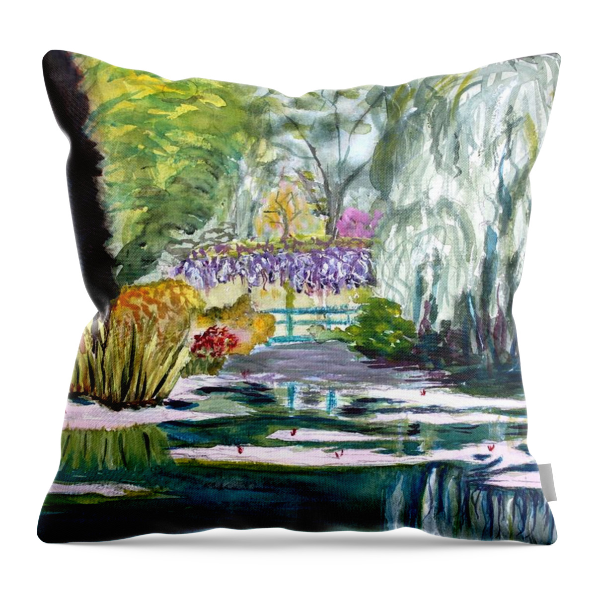 Monet Throw Pillow featuring the painting Monet's Jardin de l'Eau by Donna Walsh