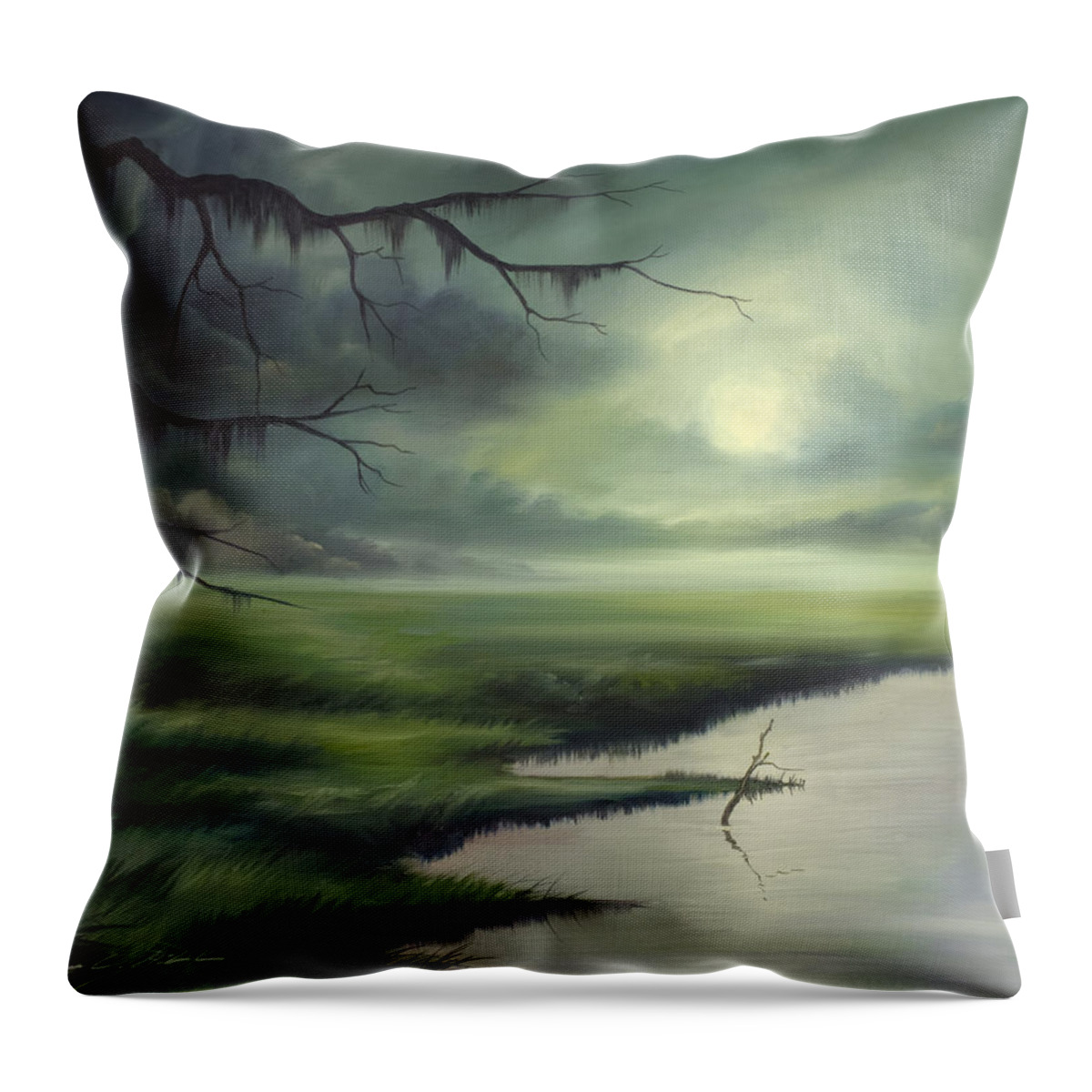 Nature Throw Pillow featuring the painting Moon Over Wadmalaw Island by James Hill
