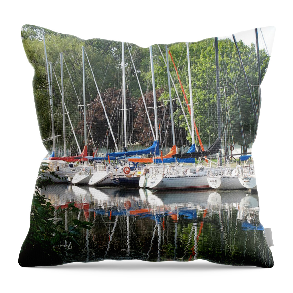 Sail Boats Throw Pillow featuring the photograph Mooring Reflections by Ian MacDonald