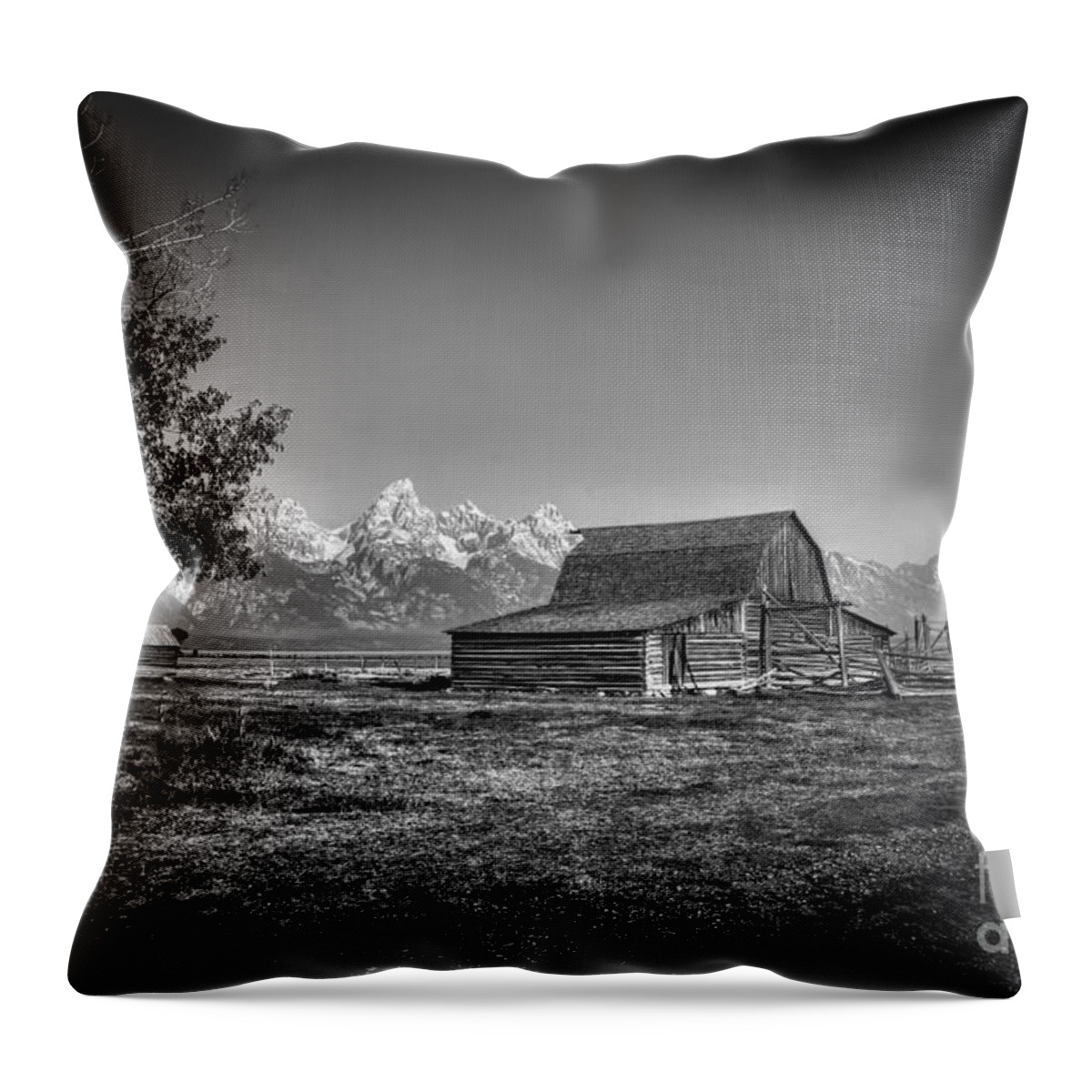Grand Tetons Throw Pillow featuring the photograph Moulton Barn BW by Sue Karski