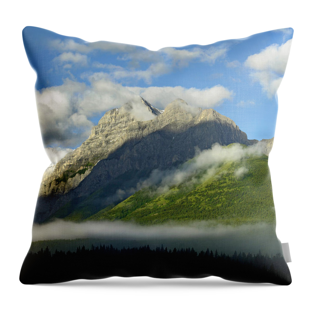 00175313 Throw Pillow featuring the photograph Mt Kidd With Slopes Covered by Tim Fitzharris