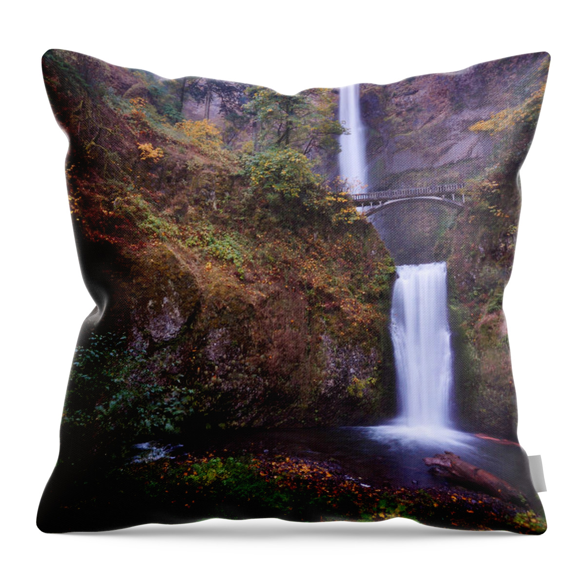 Columbia Throw Pillow featuring the photograph Multnomah Falls by Matt Hanson