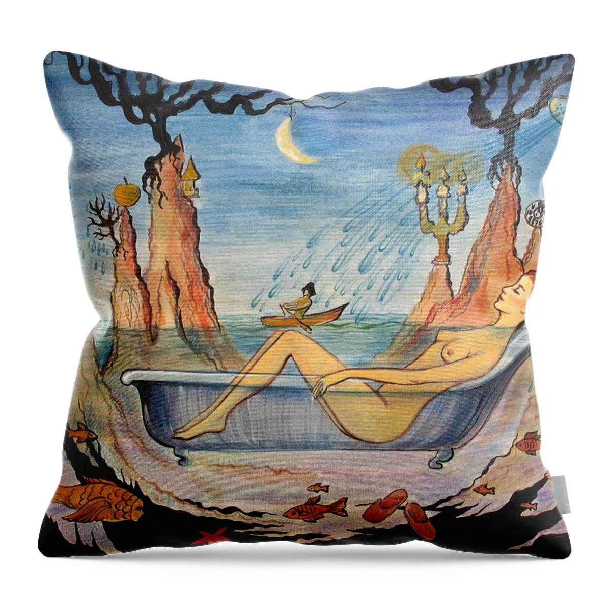 Woman Throw Pillow featuring the painting My dream by Valentina Plishchina