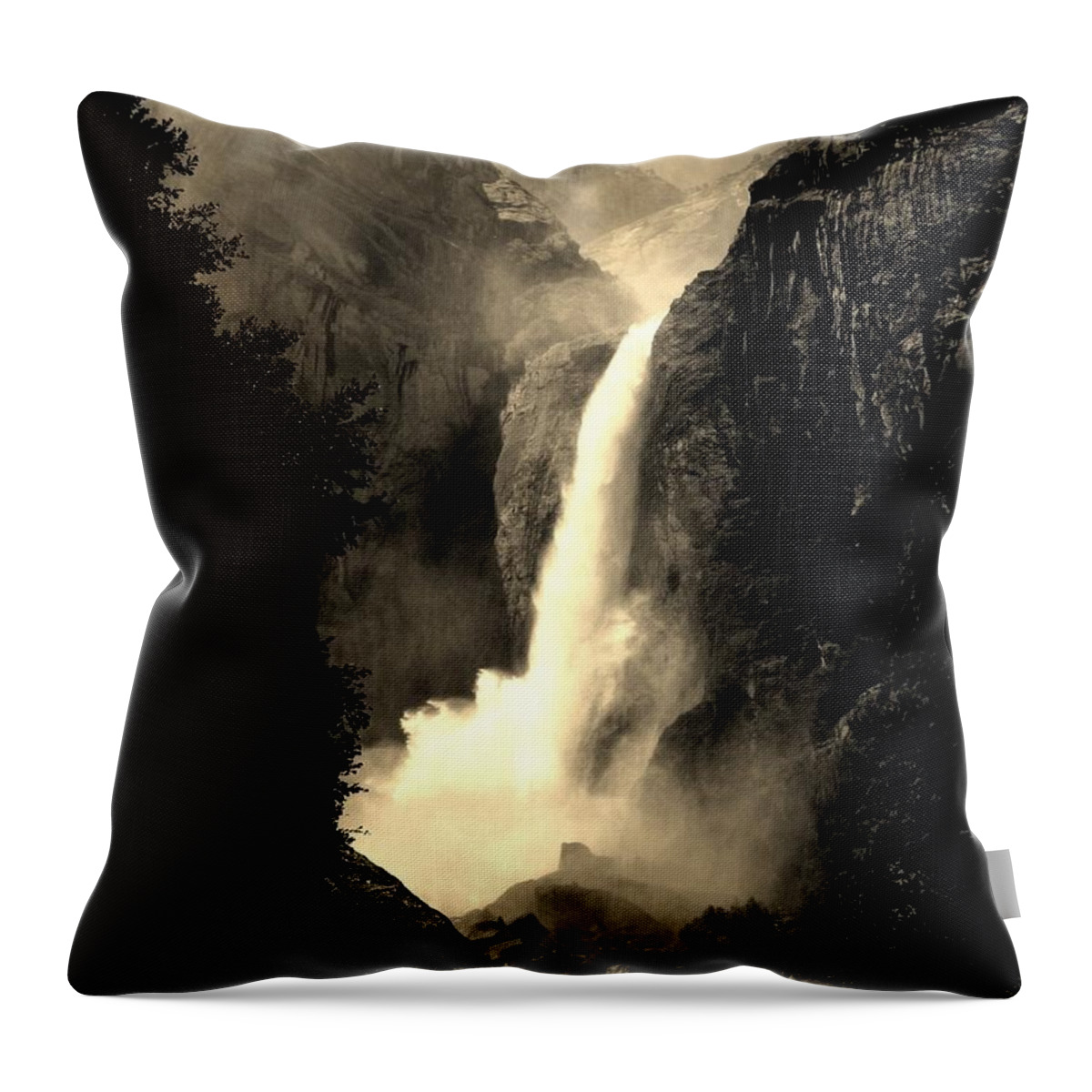 Sepia Throw Pillow featuring the photograph Mystery Falls by Ellen Heaverlo