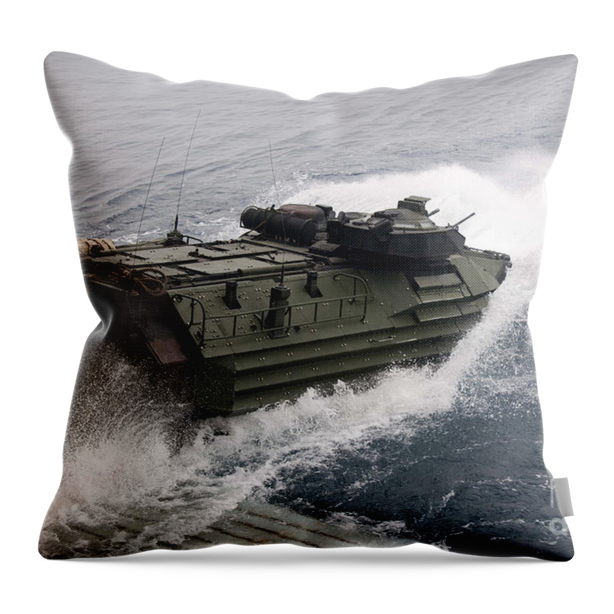 Us Navy Throw Pillow featuring the photograph N Amphibious Assault Vehicle Departs by Stocktrek Images