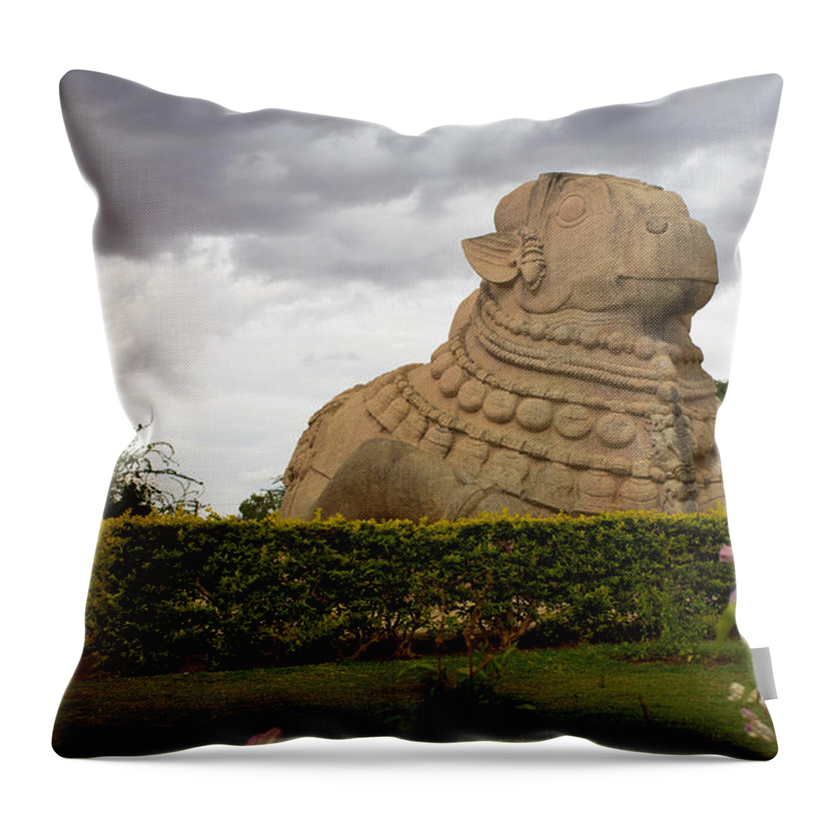 Nandi Throw Pillow featuring the photograph Nandi at Lepakshi by SAURAVphoto Online Store