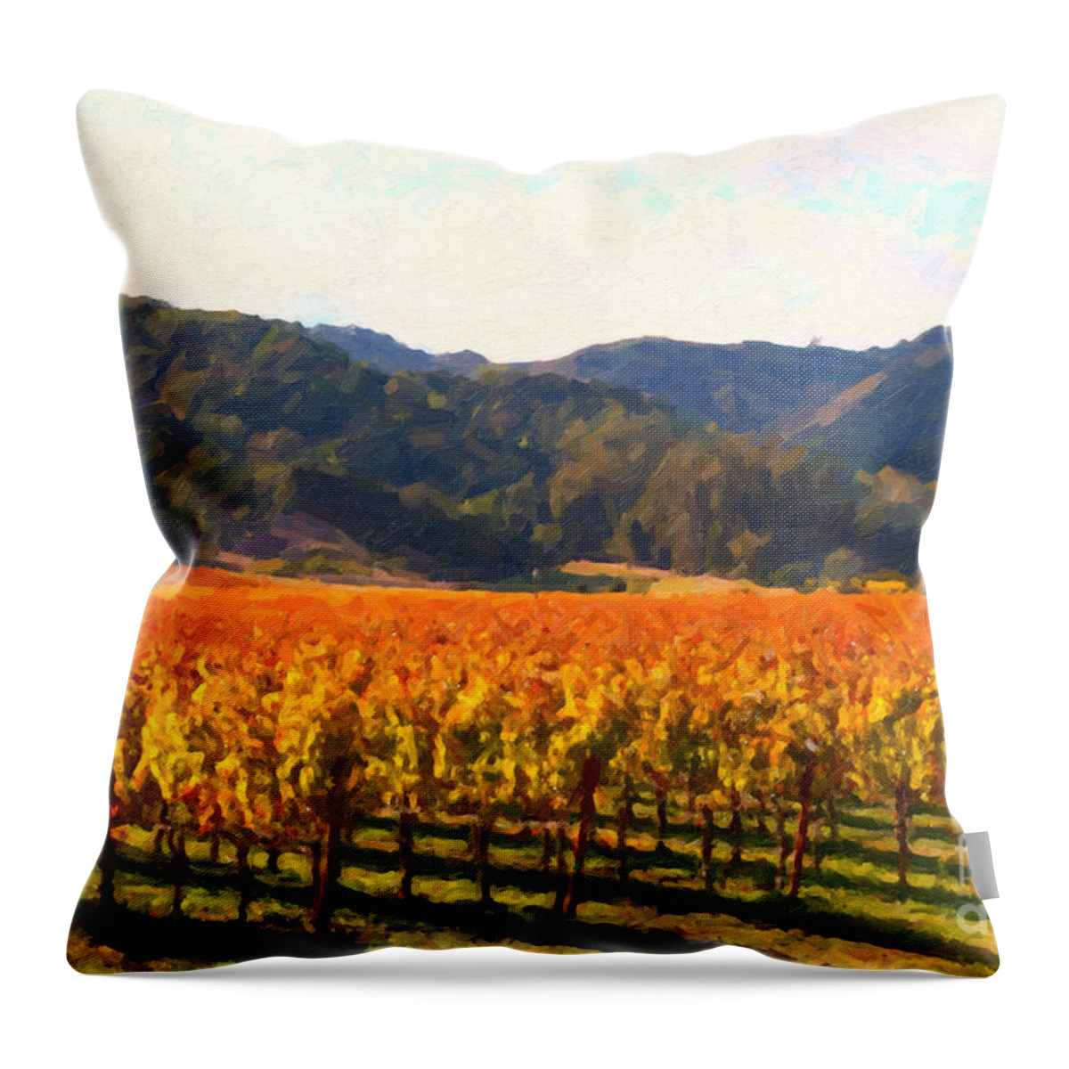 Landscape Throw Pillow featuring the photograph Napa Valley Vineyard in Autumn Colors by Wingsdomain Art and Photography