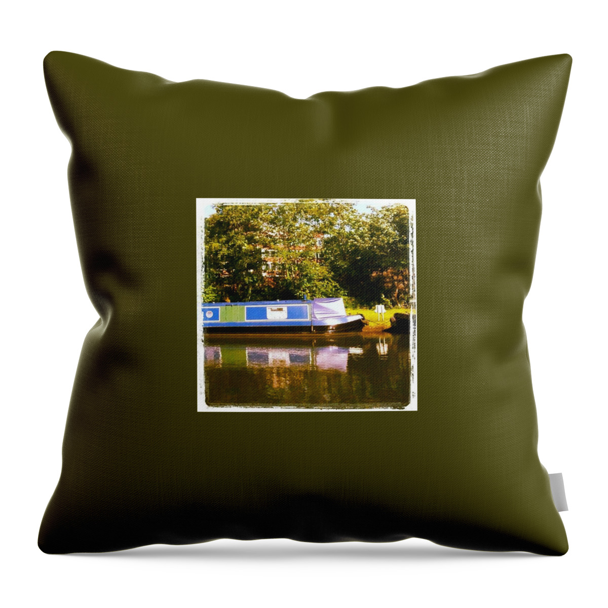 Summer Throw Pillow featuring the photograph Narrowboat In Blue by Abbie Shores