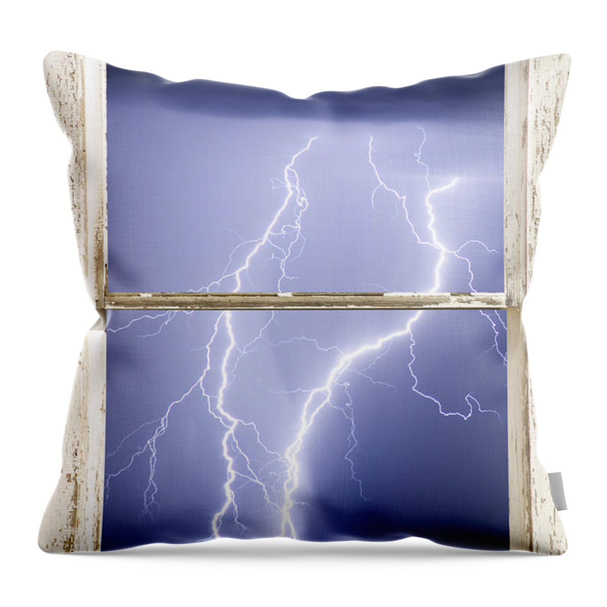 Windows Throw Pillow featuring the photograph Nature Strikes White Rustic Barn Picture Window Frame Photo Art by James BO Insogna