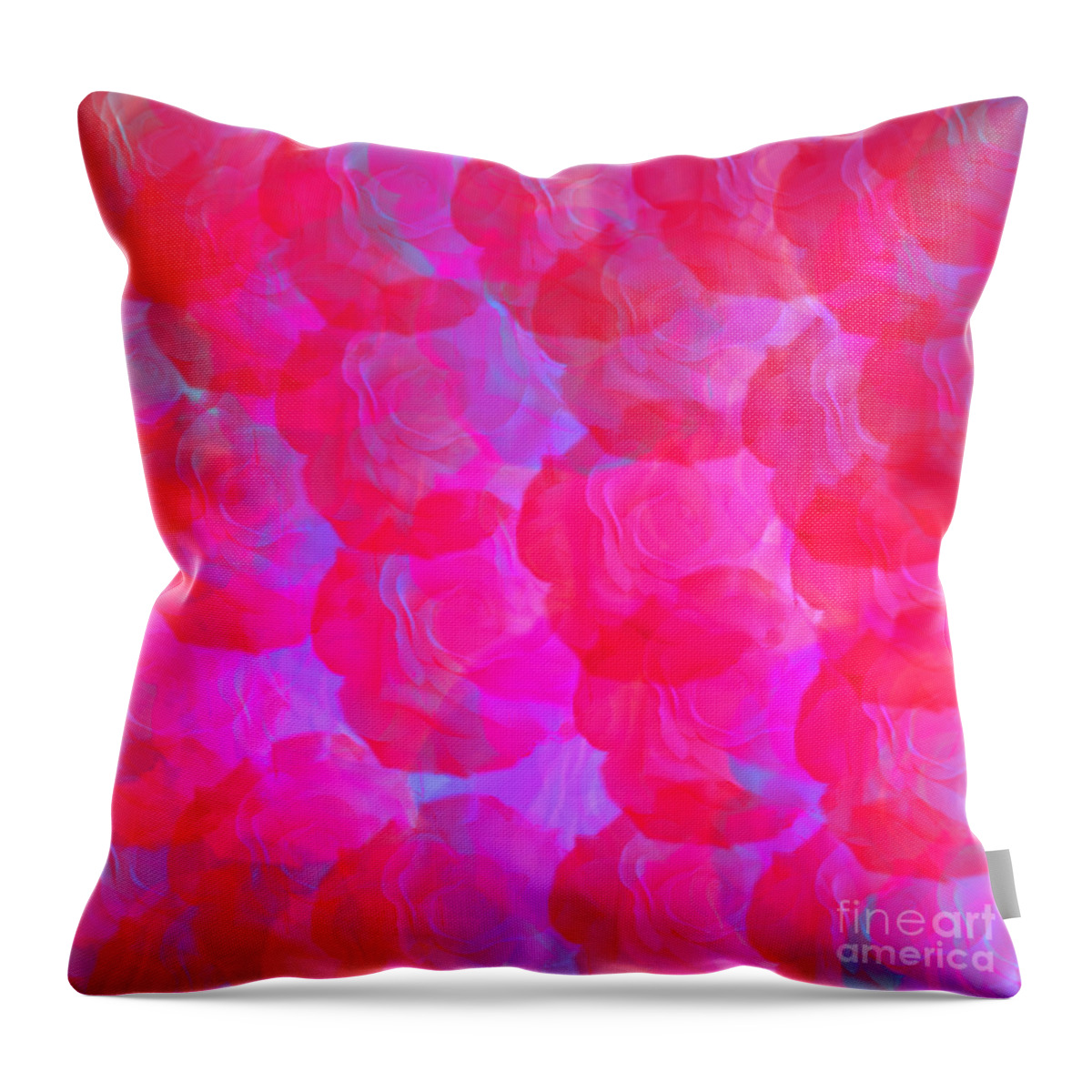 Abstract Digital Illustration Art Artistic Artwork Rose Roses Neon Pink Purple Blue Flower Flowers Blooms Blossoms Colorful Colourful Colors Colours Design Graphic Graphics Generated Beauty Pretty Feminine Vivid Bright Vibrant Pattern Overlap Overlapping Throw Pillow featuring the digital art Neon Roses by Susan Stevenson