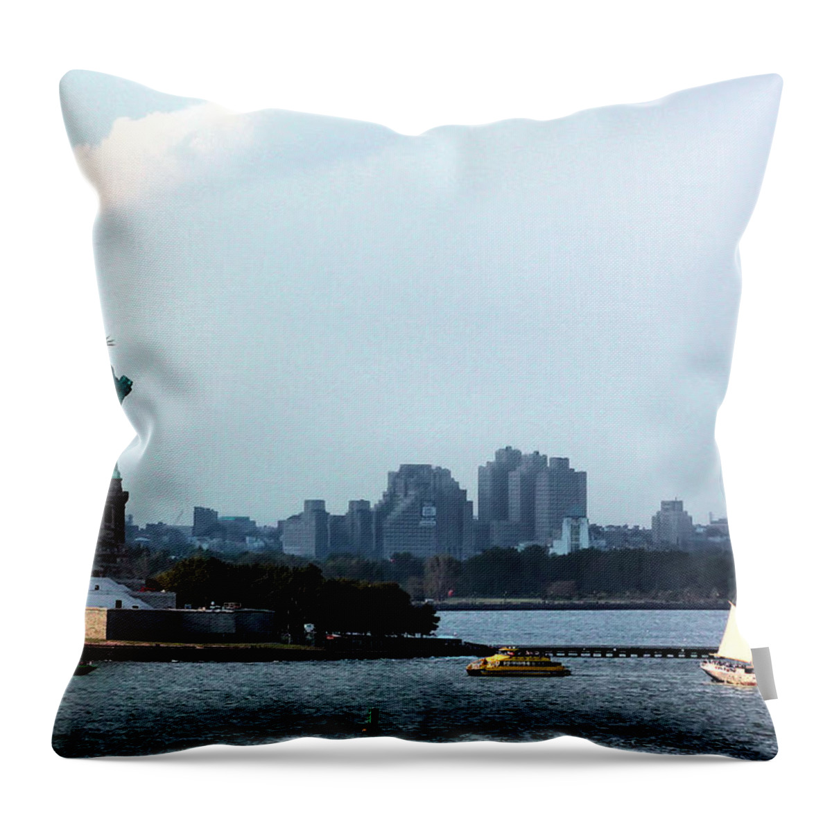 Statue Of Liberty Throw Pillow featuring the photograph New York Harbor by Kristin Elmquist