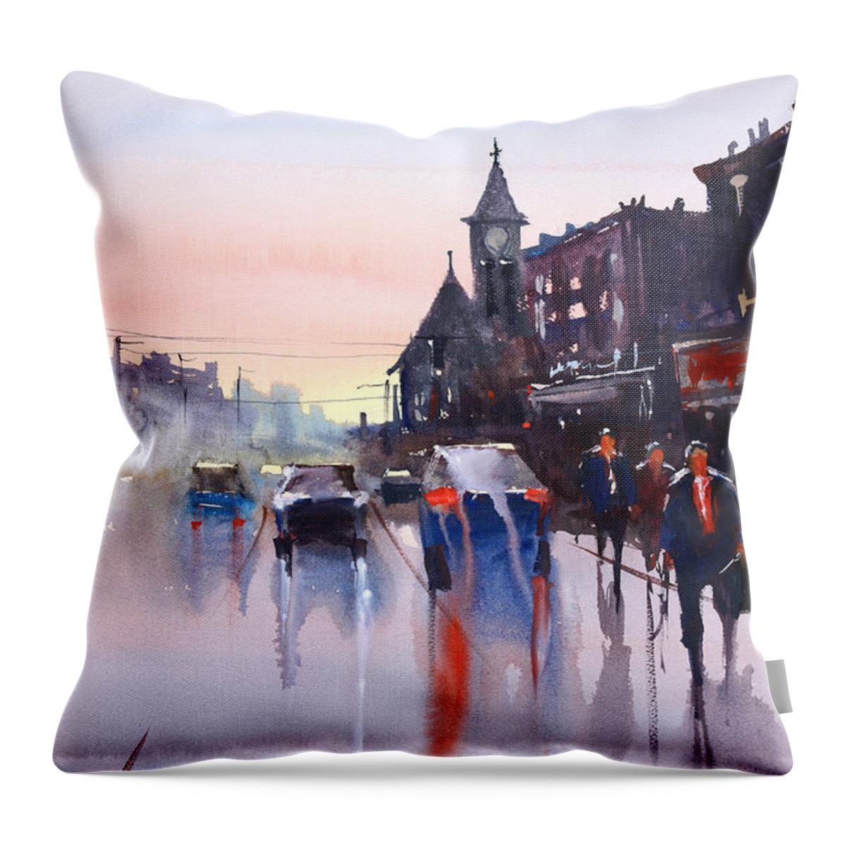 Ryan Radke Throw Pillow featuring the painting Night Fall - Berlin by Ryan Radke
