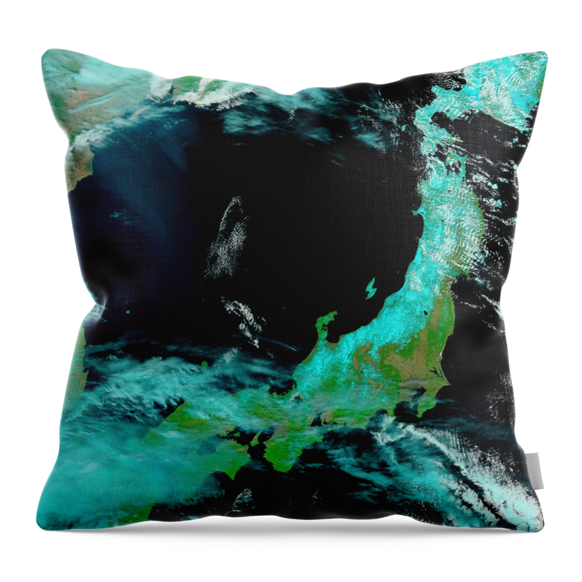 Japan Throw Pillow featuring the photograph Northeastern Japan After Tsunami by National Aeronautics and Space Administration