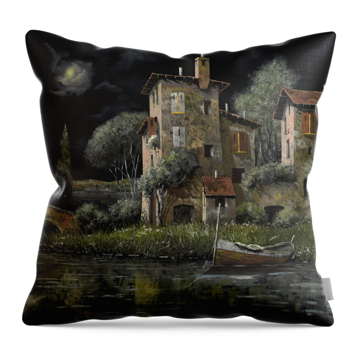 Nightscape Throw Pillow featuring the painting Notte Nera by Guido Borelli
