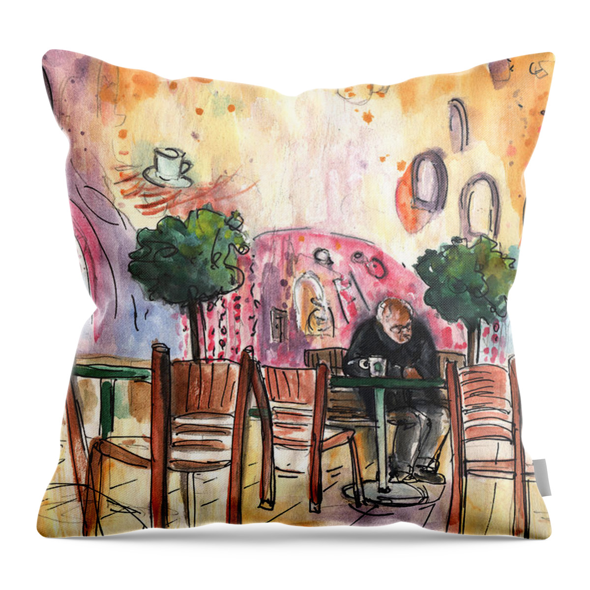 Travel Sketch Throw Pillow featuring the painting Old and Lonely in Cyprus 04 by Miki De Goodaboom