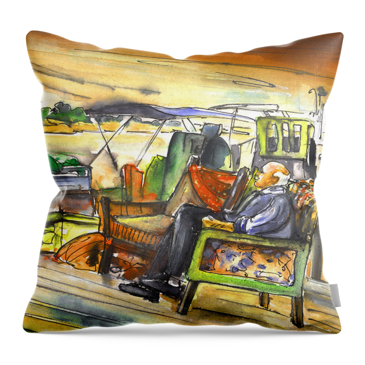 Travel Throw Pillow featuring the painting Old and Lonely in Potamos Liopetri by Miki De Goodaboom