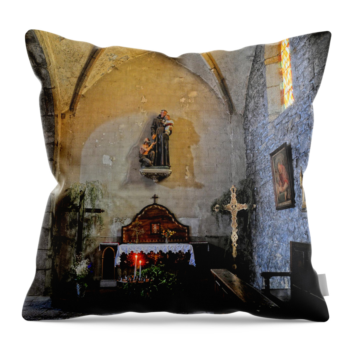Chapel Throw Pillow featuring the photograph Old French Chapel by Dave Mills