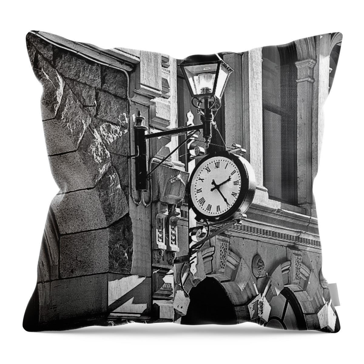 Clocks Throw Pillow featuring the photograph Old Montreal Scene by Burney Lieberman