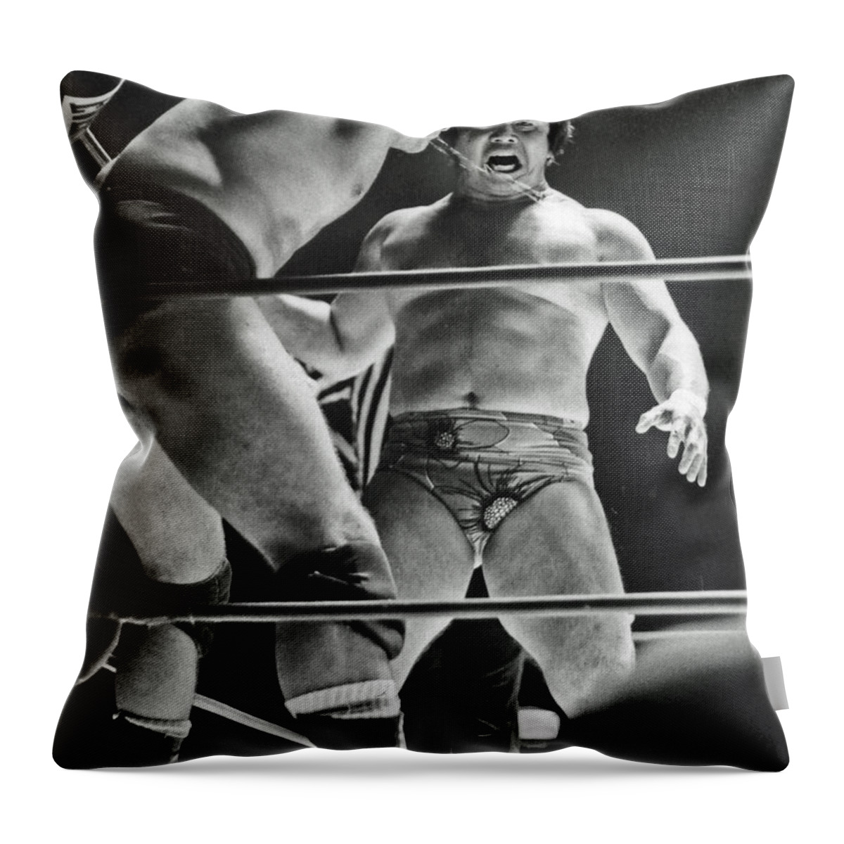 Old School Wrestling Throw Pillow featuring the photograph Old School Wrestling Karate Chop on Don Muraco by Dean Ho by Jim Fitzpatrick