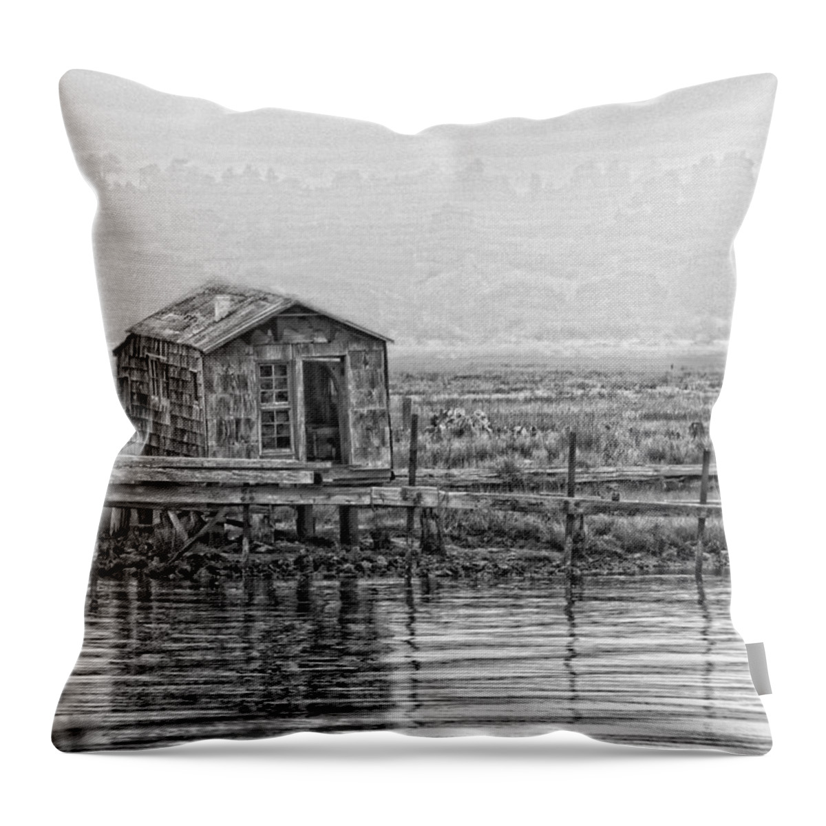 Shack Throw Pillow featuring the photograph Old Shack at Woodley Island by Betty Depee